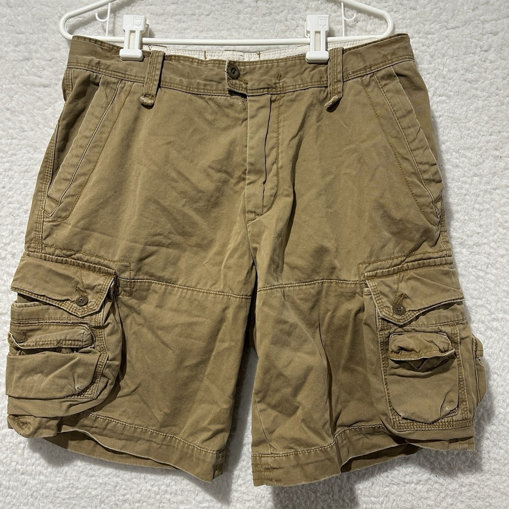 VTG Polo Ralph Lauren Cargo Shorts Mens Dark Tan Khaki Military 90s‎ Y2K Size 33